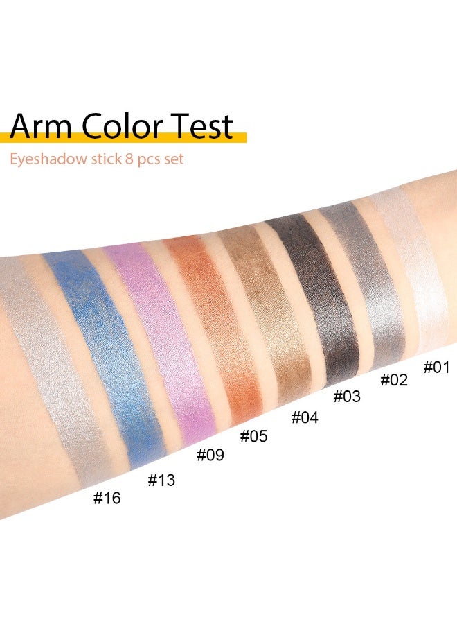 DNM 8Pcs Cream Eye Shadow Brightener Stick Makeup Set, Champagne Pearl Taupe Bronze Cocoa Stone Putty Smoky Amethyst Shimmer Matte Eyeshadow Eyeliner Pencil Applicator Stick Palette Makeup for Older Women - Image 5
