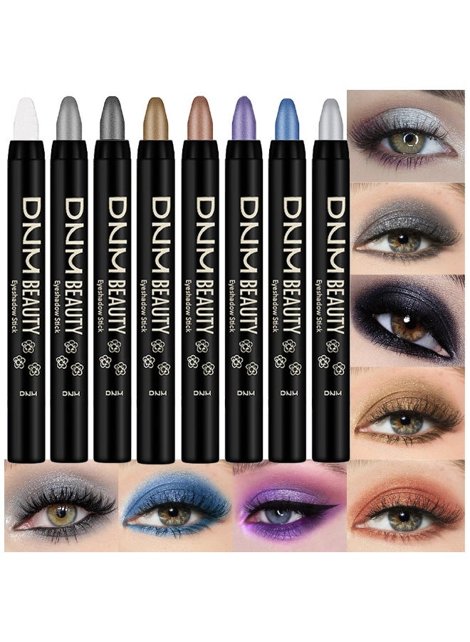 DNM 8Pcs Cream Eye Shadow Brightener Stick Makeup Set, Champagne Pearl Taupe Bronze Cocoa Stone Putty Smoky Amethyst Shimmer Matte Eyeshadow Eyeliner Pencil Applicator Stick Palette Makeup for Older Women - Image 1