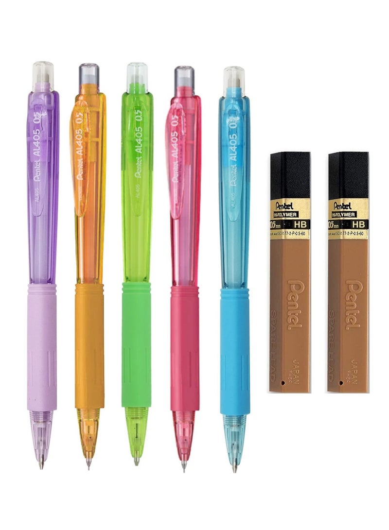Pentel قلم رصاص ميكانيكي 5 قطع برأس 0.5 مم مع عبوتين من الرصاص - Image 1
