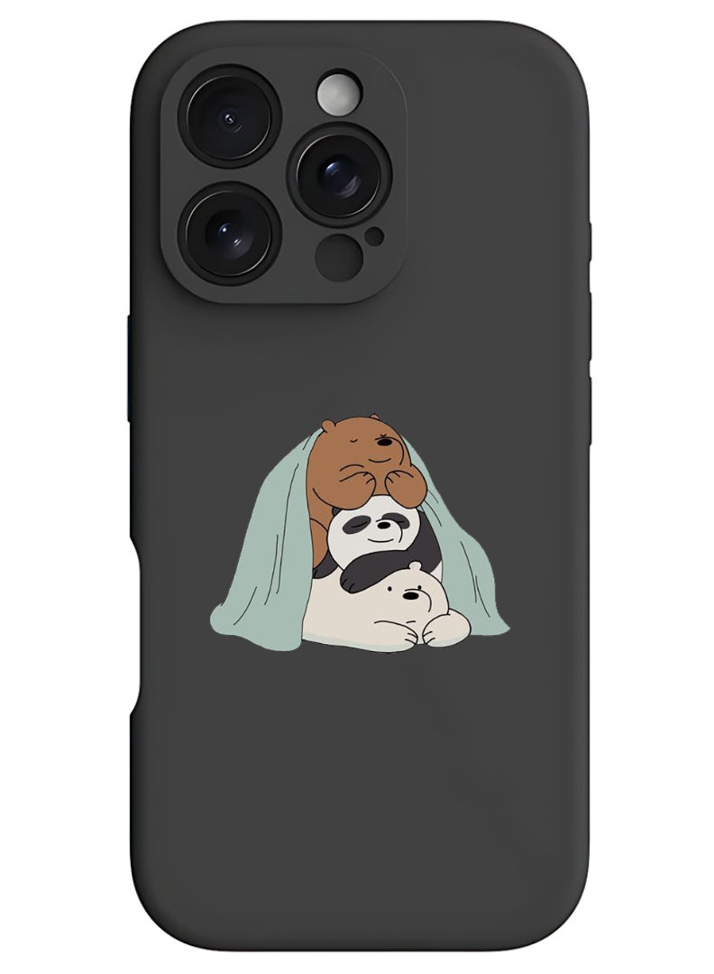 Theodor iPhone 16 Pro Black Protective Slim Fit Case Liquid Silicone Cover with Full Body Protection Anti-Scratch Shockproof Case For iPhone - 3 Panda sitting - Image 1