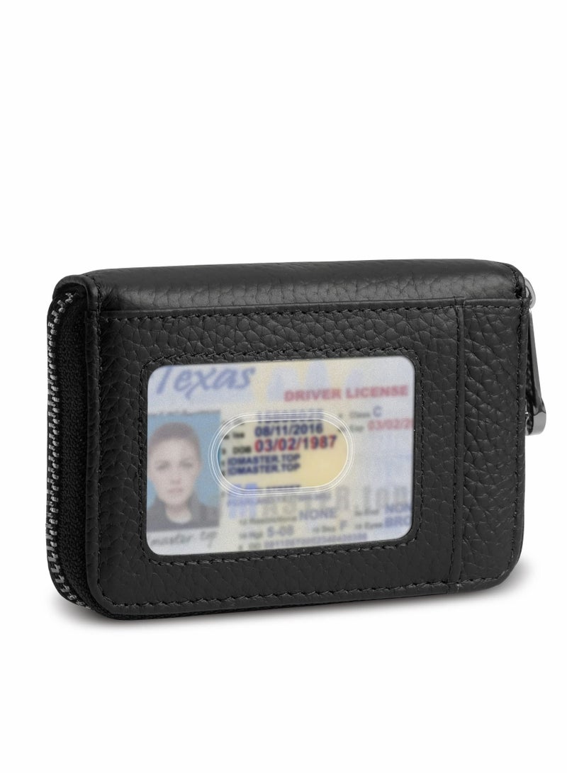 RFID Blocking Leather Wallet with ID Window, Mini Zipper Credit Card Holder for Men & Women - Stylish & Secure - Image 1