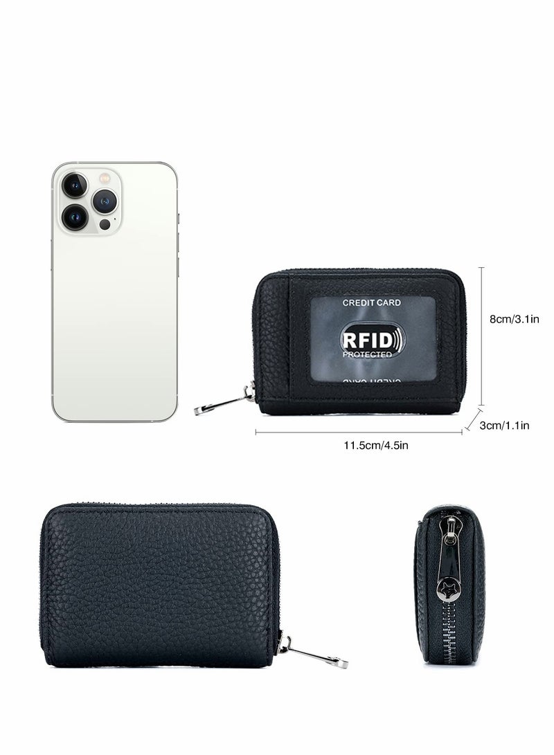 RFID Blocking Leather Wallet with ID Window, Mini Zipper Credit Card Holder for Men & Women - Stylish & Secure - Image 2