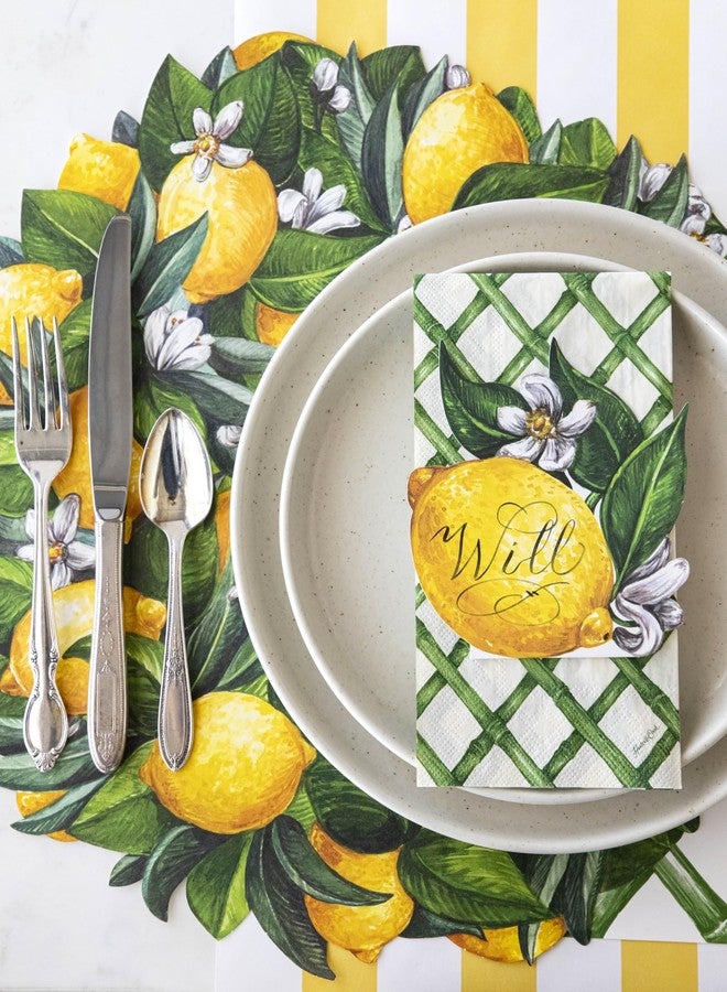 Hester & Cook Floral Paper Placemats for Dining Table - Round Lemon Wreath Disposable Placemats for Spring Summer Season - 12 Sheets Per Pad American Made - Image 3