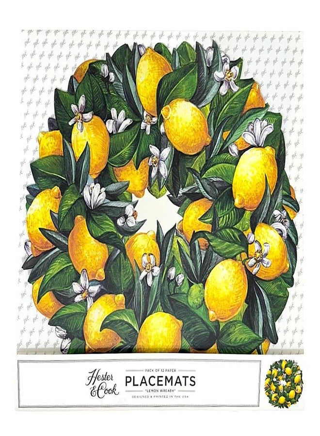 Hester & Cook Floral Paper Placemats for Dining Table - Round Lemon Wreath Disposable Placemats for Spring Summer Season - 12 Sheets Per Pad American Made - Image 1