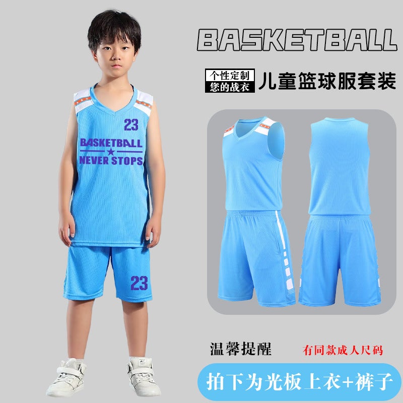 Generic Childrens Basketball Uniform Set Mens Basketball Team Uniform Jersey Basketball Training Camp School Sports Meeting Childrens Basketball Team Uniform Number Printing Light blue#a115