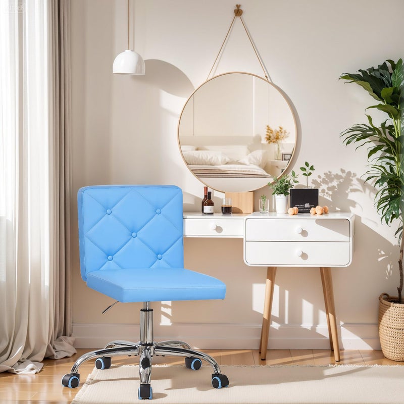 VECELO PU Leather Mid-Back Armless Vanity Chair Adjustable Height 360Â° Rolling Swivel for Home Office Work - Image 2
