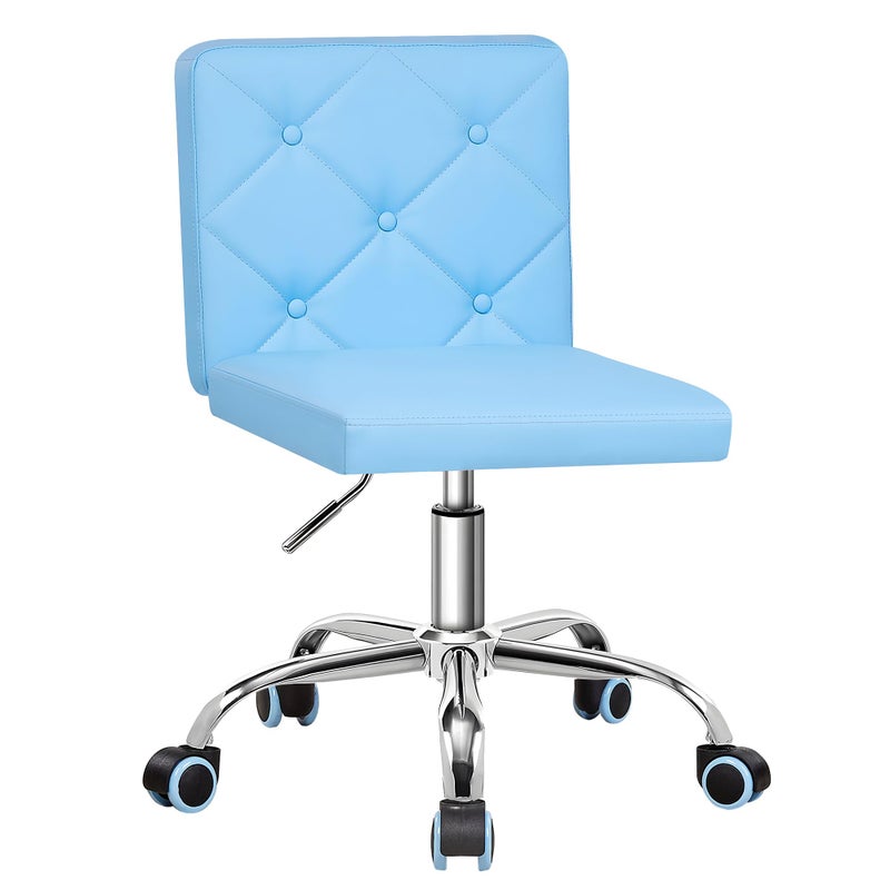 VECELO PU Leather Mid-Back Armless Vanity Chair Adjustable Height 360Â° Rolling Swivel for Home Office Work - Image 1