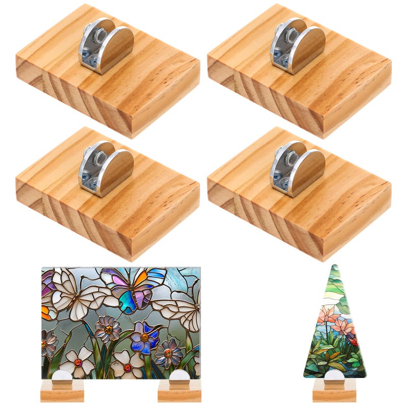Kathfly 4 Pcs Mini Wood Adjustable Glass Display Stands Easel for Glass Art Creations Stained Ceramic Tiles Plaques for Picture Collectibles Ceramic Tiles Photo Office Trade Show Office or Home - Image 1