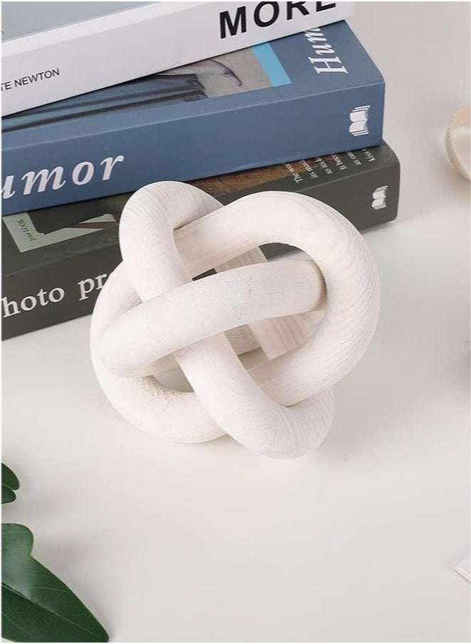 كيلا ديكور طاولة قهوة مصنوعة يدويًا من سلسلة خشبية مكونة من 3 عقد خشبية منحوتة يدويًا لغرفة المعيشة وغرفة النوم باللون الأبيض - Image 5