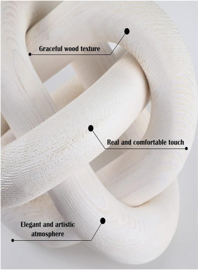 كيلا ديكور طاولة قهوة مصنوعة يدويًا من سلسلة خشبية مكونة من 3 عقد خشبية منحوتة يدويًا لغرفة المعيشة وغرفة النوم باللون الأبيض - Image 4