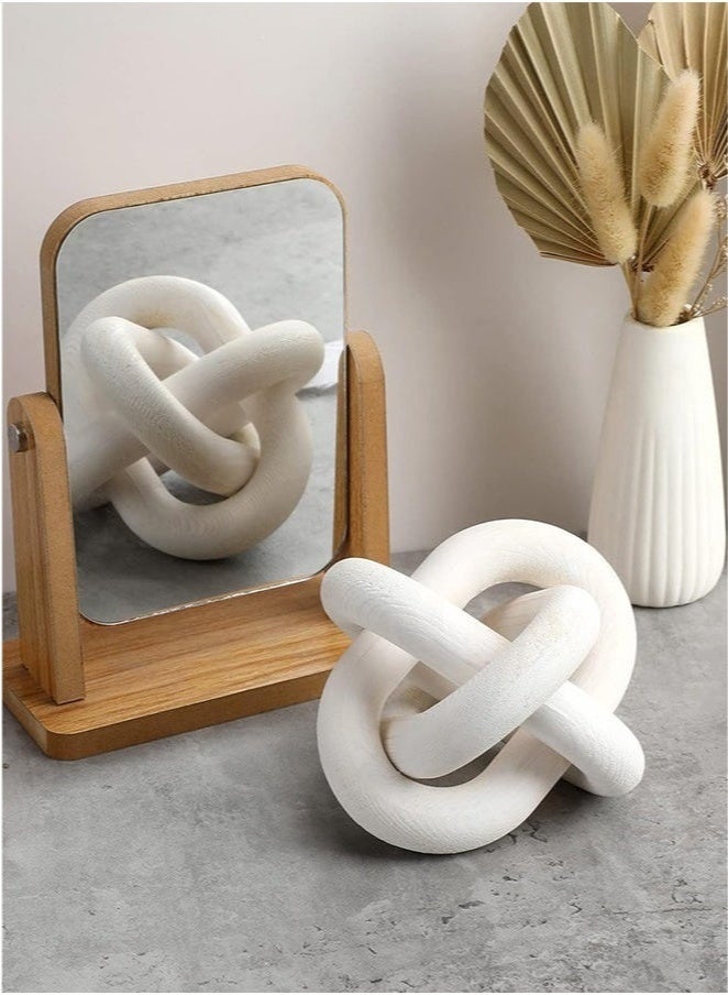 كيلا ديكور طاولة قهوة مصنوعة يدويًا من سلسلة خشبية مكونة من 3 عقد خشبية منحوتة يدويًا لغرفة المعيشة وغرفة النوم باللون الأبيض - Image 2