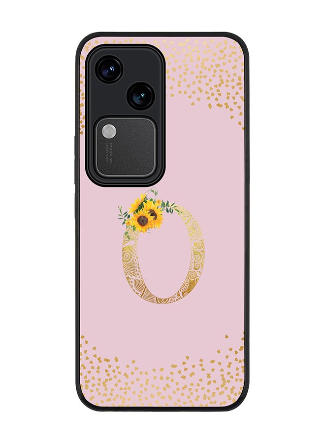 Stylizedd Rugged Black edge case for Vivo V30 5G, Flexible Cover -  Custom Monogram Initial Letter Mandala Floral Pattern Alphabet - O  (Pink ) - Image 1