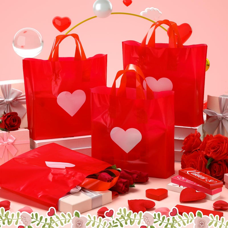 Wesnoy 48 Pcs Valentine's Day Plastic Shopping Bags Bulk 10 x 13'' Large Gift Bags with Handle Valentines Gift Bag Heart Reusable Shopping Bag for Galentines Valentine Party Supplies (White) - Image 4