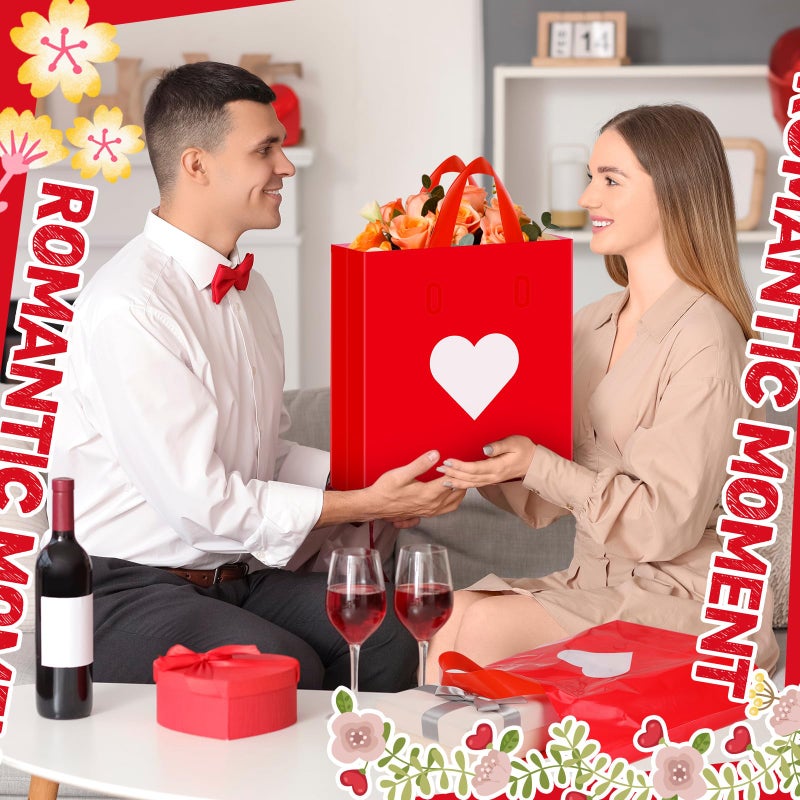 Wesnoy 48 Pcs Valentine's Day Plastic Shopping Bags Bulk 10 x 13'' Large Gift Bags with Handle Valentines Gift Bag Heart Reusable Shopping Bag for Galentines Valentine Party Supplies (White) - Image 2