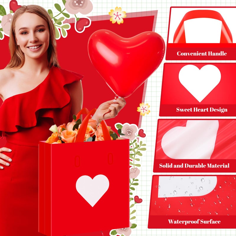 Wesnoy 48 Pcs Valentine's Day Plastic Shopping Bags Bulk 10 x 13'' Large Gift Bags with Handle Valentines Gift Bag Heart Reusable Shopping Bag for Galentines Valentine Party Supplies (White) - Image 5