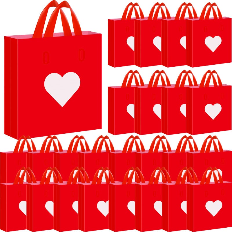 Wesnoy 48 Pcs Valentine's Day Plastic Shopping Bags Bulk 10 x 13'' Large Gift Bags with Handle Valentines Gift Bag Heart Reusable Shopping Bag for Galentines Valentine Party Supplies (White) - Image 1