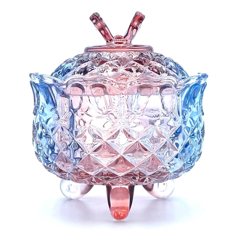 EWEIGEER Colorful Crystal Glass Candy Snack Barrel Storage Jar Embossed Luxury Cookie Buffet Canister With Lids Jewelry Box Jar Biscuit Containers(Blue Purple Mixture) - Image 1