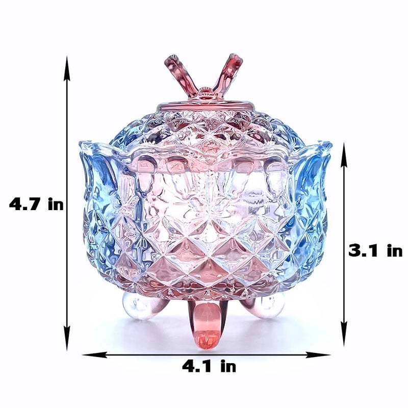 EWEIGEER Colorful Crystal Glass Candy Snack Barrel Storage Jar Embossed Luxury Cookie Buffet Canister With Lids Jewelry Box Jar Biscuit Containers(Blue Purple Mixture) - Image 2