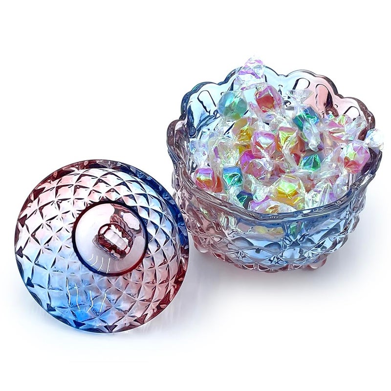 EWEIGEER Colorful Crystal Glass Candy Snack Barrel Storage Jar Embossed Luxury Cookie Buffet Canister With Lids Jewelry Box Jar Biscuit Containers(Blue Purple Mixture) - Image 3