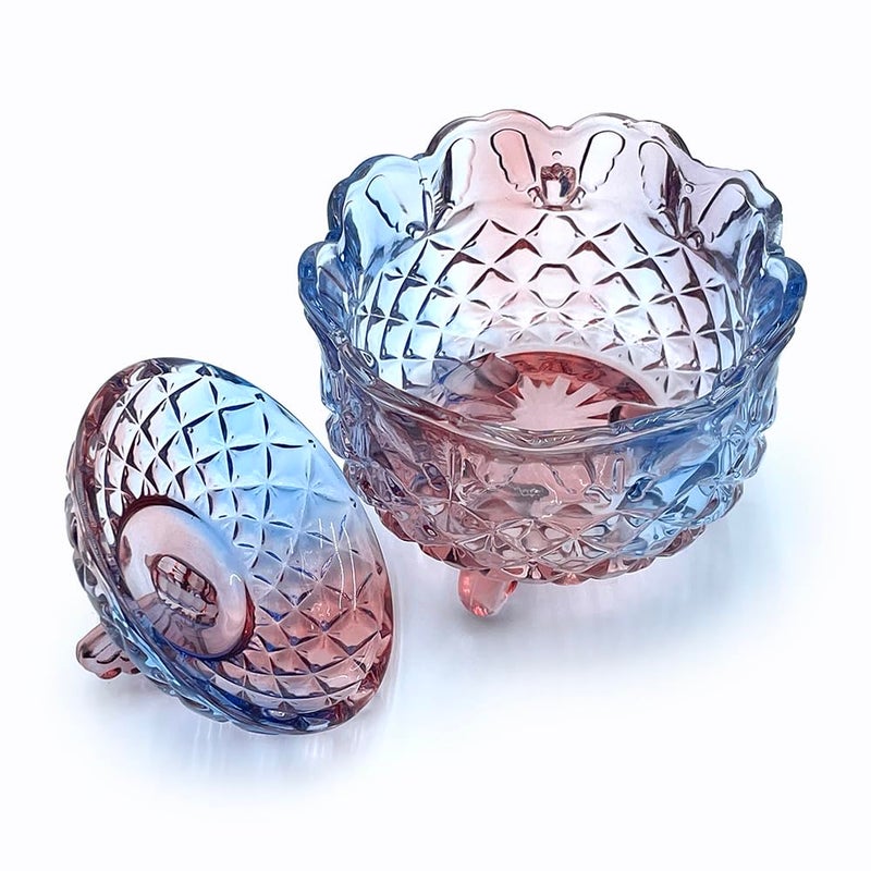 EWEIGEER Colorful Crystal Glass Candy Snack Barrel Storage Jar Embossed Luxury Cookie Buffet Canister With Lids Jewelry Box Jar Biscuit Containers(Blue Purple Mixture) - Image 5