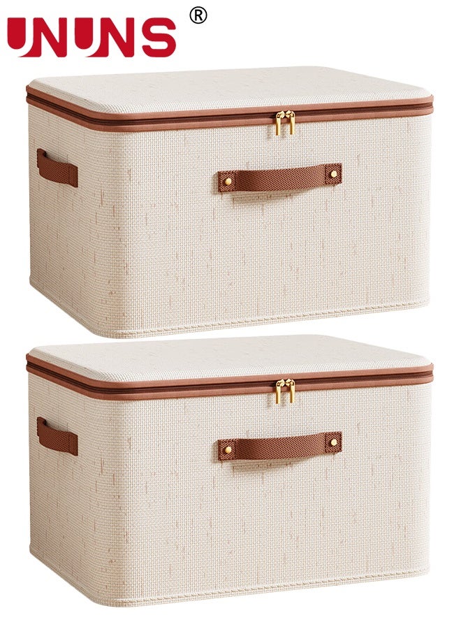 UNUNS 2PCS Fabric Storage Box with Lid,Clothes Storage Bins with Two Zippers,Clother Toys Storage Organizer Baskets Boxes Container with Durable Handles Thick for Home Bedroom,45X35X26CM - Image 1