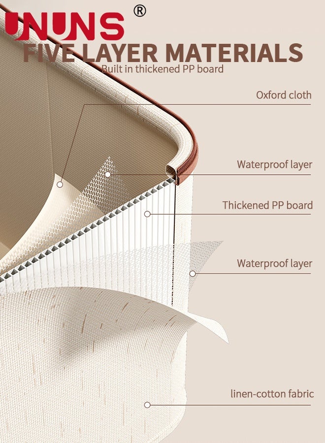 UNUNS 2PCS Fabric Storage Box with Lid,Clothes Storage Bins with Two Zippers,Clother Toys Storage Organizer Baskets Boxes Container with Durable Handles Thick for Home Bedroom,45X35X26CM - Image 3