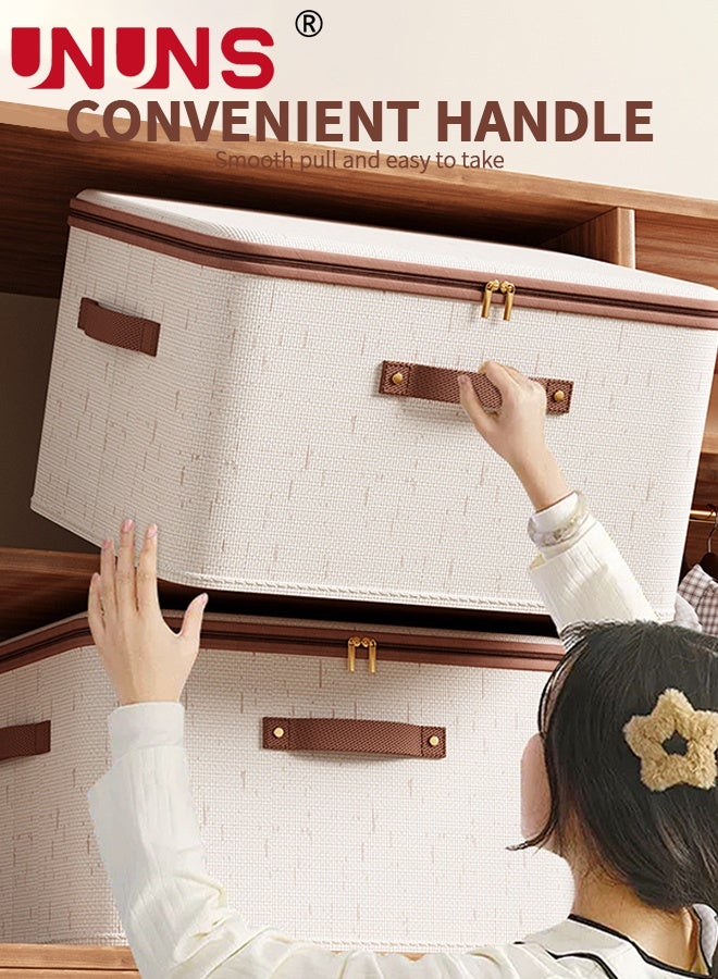 UNUNS 2PCS Fabric Storage Box with Lid,Clothes Storage Bins with Two Zippers,Clother Toys Storage Organizer Baskets Boxes Container with Durable Handles Thick for Home Bedroom,45X35X26CM - Image 5