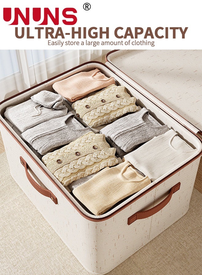 UNUNS 2PCS Fabric Storage Box with Lid,Clothes Storage Bins with Two Zippers,Clother Toys Storage Organizer Baskets Boxes Container with Durable Handles Thick for Home Bedroom,45X35X26CM - Image 4