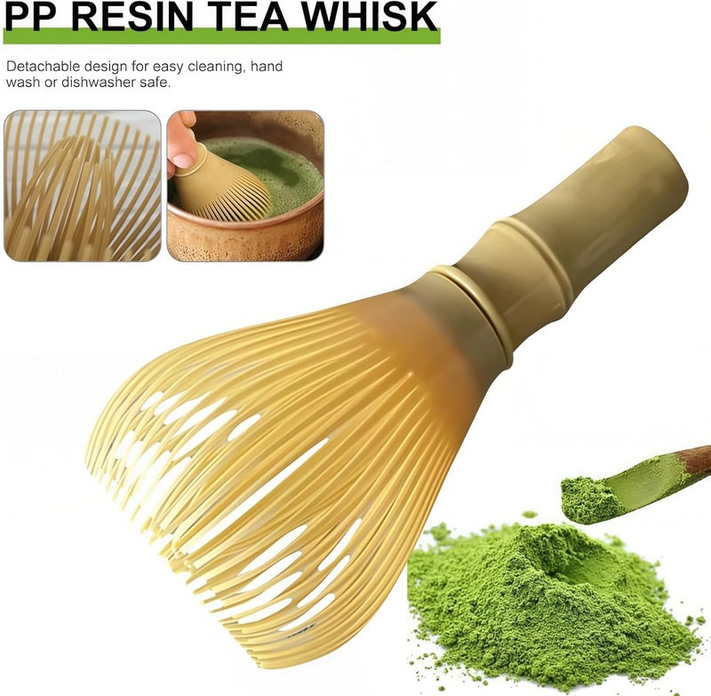 OUGETHER Resin Matcha Whisk Chasen Brush Tools for Matcha Green Tea Powder Reusable Powder Whisk with Whisk Holder Tea Ceremony (Yellow) - Image 2