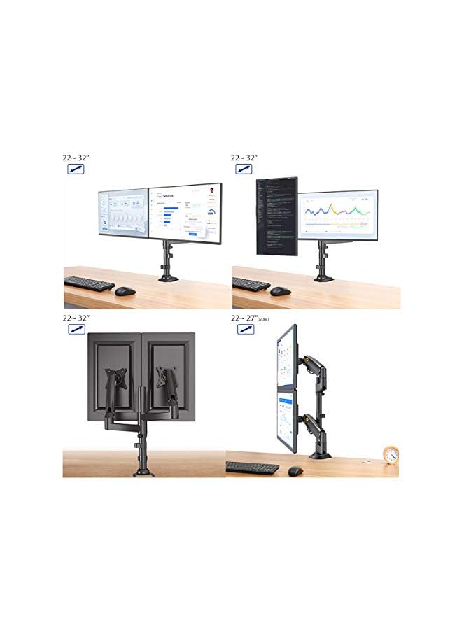 Zaboon North Bayou Dual Monitor Desk Mount Stand Full Motion Swivel Computer Monitor Arm Fits 2 Screens up to 32'' with Load Capacity 4.4~26.4lbs for Each Monitor H180-B  - Image 2