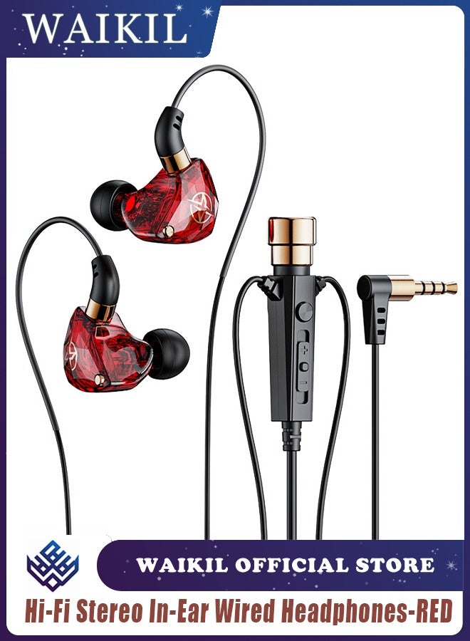 Intelligent Noise Cancelling, Gaming, Sports, Hi-Fi Stereo In-Ear Wired Headphones ,For Samsung Galaxy S20 S21 S22 S23 S24 FE Ultra Apple IPhone 15 Pro Max IPad - (Red)