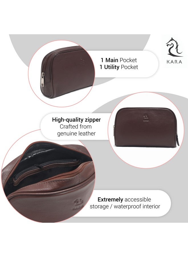 Kara حقيبة كارا متعددة الاستخدامات ماليا المحمولة لمنتجات العناية الشخصية جلد طبيعي حقيبة للجنسين للسفر مجموعة حلاقة أو مجموعة مكياج منظم حقيبة (بني) - Image 4