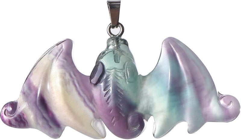 Artistone Rainbow Fluorite Bat Statue Healing Crystal Hand Carved Bat Figurine 1 Worry Stone for Anxiety relif Home Decor Desk Decor Animal Figurine - Image 1