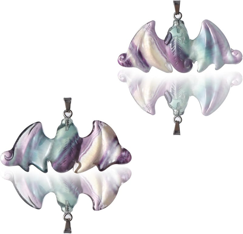 Artistone Rainbow Fluorite Bat Statue Healing Crystal Hand Carved Bat Figurine 1 Worry Stone for Anxiety relif Home Decor Desk Decor Animal Figurine - Image 2