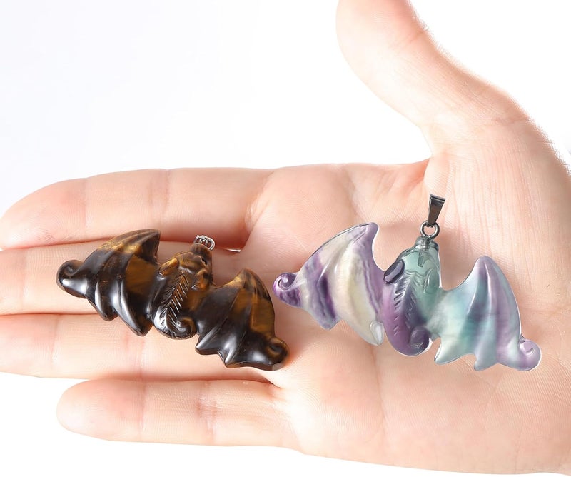 Artistone Rainbow Fluorite Bat Statue Healing Crystal Hand Carved Bat Figurine 1 Worry Stone for Anxiety relif Home Decor Desk Decor Animal Figurine - Image 4