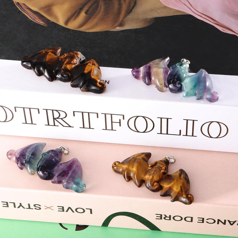 Artistone Rainbow Fluorite Bat Statue Healing Crystal Hand Carved Bat Figurine 1 Worry Stone for Anxiety relif Home Decor Desk Decor Animal Figurine - Image 5