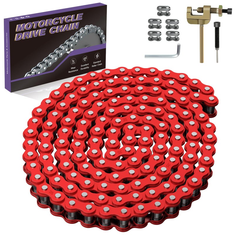 CILOYU Red 35 Chain Compatible with Mini Bike Coleman CT100U CC100X Baja DB30 Motovox MBX10 MBX11 Predator 79cc 97cc 100cc Mega Moto MM-B80 105cc Powersports Parts 140 Link 35 Chain Breaker - Image 1