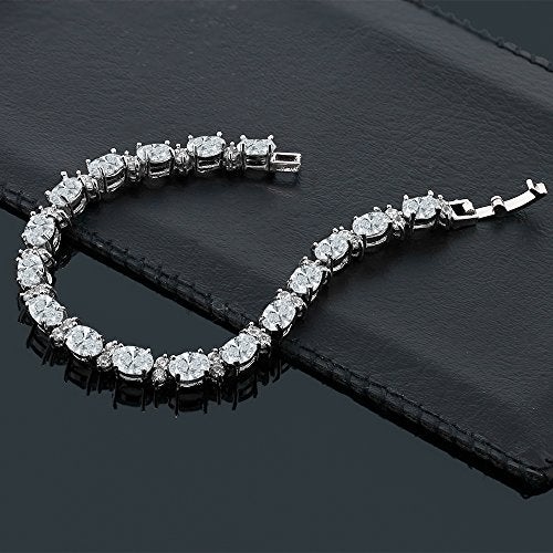 Gem Stone King 20.00 Ct Gorgeous Oval and Round 7 Inch Sparkling Cubic Zirconia CZ Tennis Bracelet For Women - Image 3