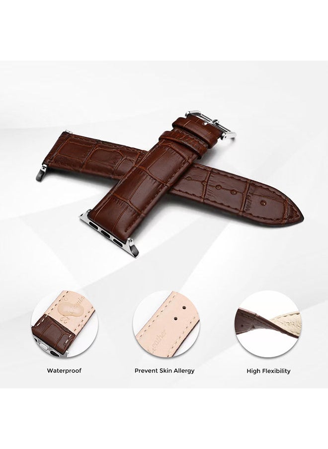 O Ozone Leather Strap For Apple Watch Series 10 | Ultra 2 | 8 Ultra | 9 | 8 | 7 | 6, 49/46/45/44/42mm, Premium Leather Smartwatch Wristband Strap- Dark Brown  - Image 5