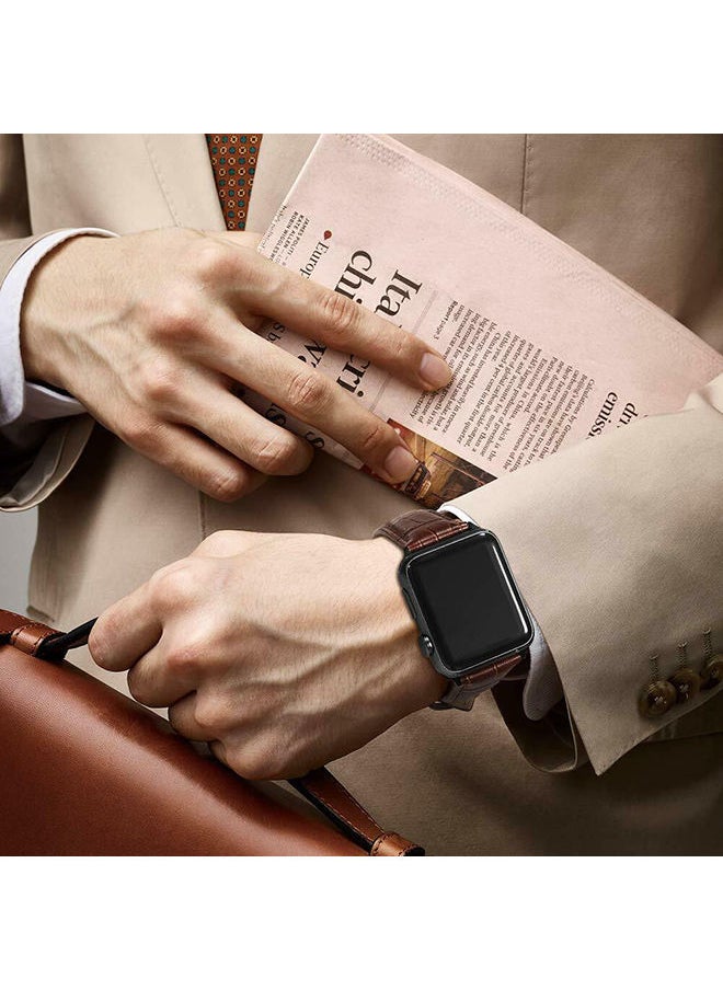O Ozone - سوار جلدي لساعة Apple 42 مم 44 مم 45 مم، حزام معصم بديل لسلسلة iWatch 7 6 5 4 3 2 1 SE (بني داكن) - Image 1
