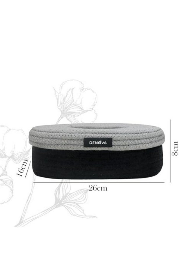 DENOVA Cotton Tissue Box Holder, Handcrafted Tissue Container for 100 Pulls Paper Towel Dispenser for Office Living Bedroom Car Desk Dining Table Home Decor (Standard, Grey + Black) - Image 3