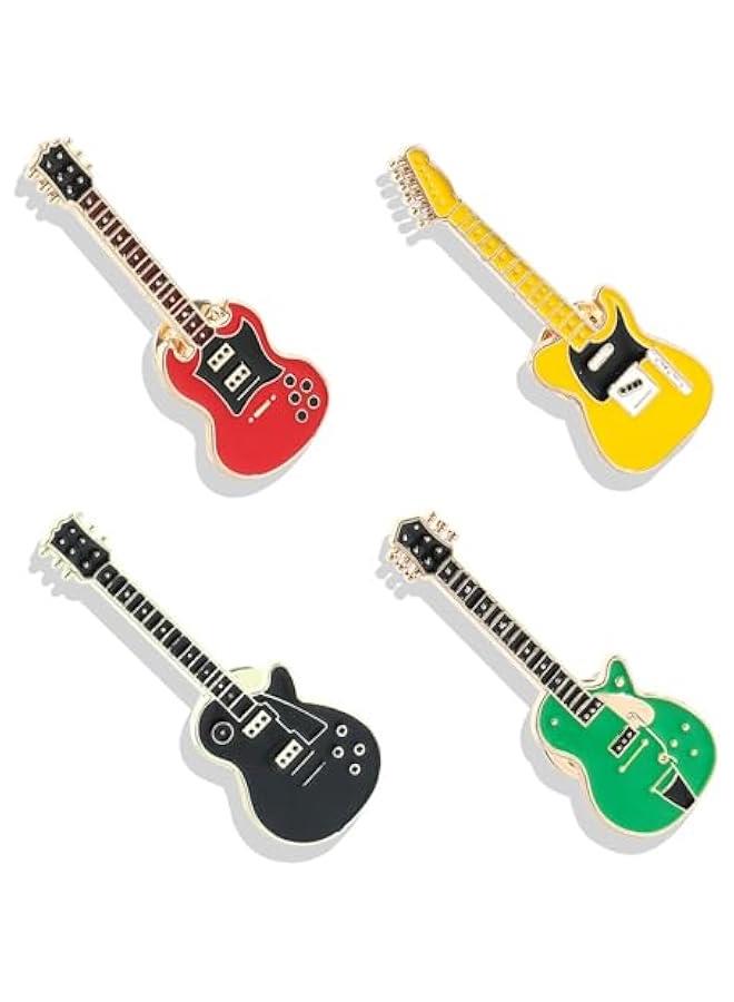 Brooches for Women,Set of 4 Vintage Enamel Brooches Electric Guitar Pins Music Instrument Badges Alloy Material for Shirt Sweater Backpacks - Image 1