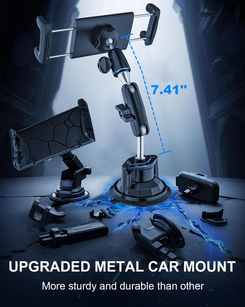 Kolasels Tablet Holder for Car Truck [Off-Road Level Shockproof] Metal Arm iPad Mount for Dashboard, Windshield, Side Window, Heavy Duty Vehicle Suction Cup Mount Fits 4-13" iPad Pro Air Mini, iPhone - Image 3