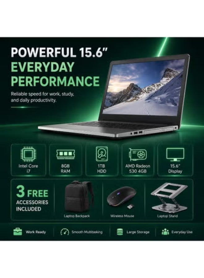 Business Laptop 13.3 Inch Full HD Display, Core i7 Processor, 16GB DDR4 RAM, 512GB SSD, Integrated Graphics, Includes Laptop Bag, Wireless Mouse and Laptop Stand for Work & Study - Image 1