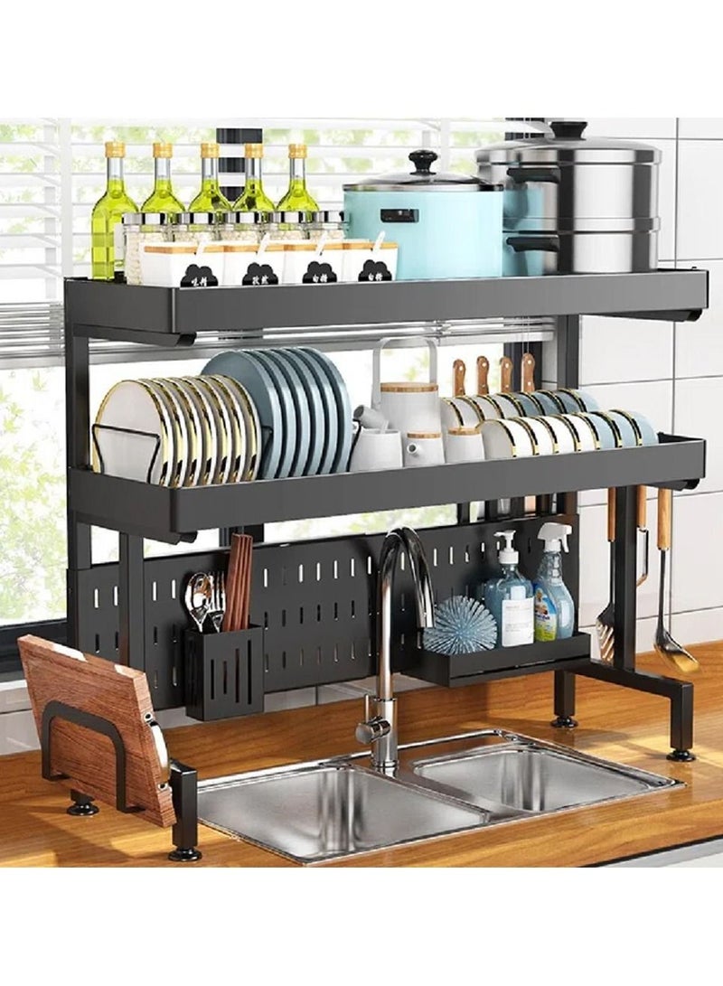 DubaiGallery منظم مطبخ ذو طبقتين رف صحون فوق الحوض حاملة أدوات المائدة غسالة أدوات المائدة حاملة تصريف لوح تصريف تخزين مطبخ مصفاة صحون رف تصريف - Image 1