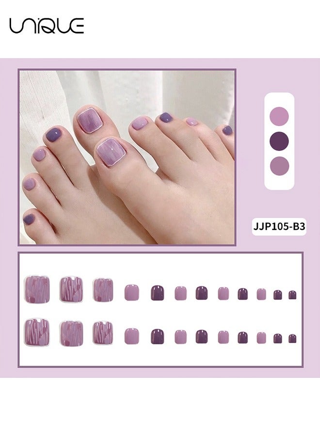 Unique 24Pcs Fake Nails, Press Nails, French foot Nails - Purple False Nails - Fake Nail Patch - Image 2
