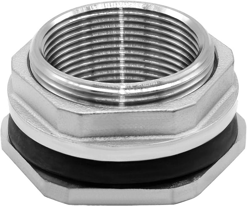 beduan 1.25" Female Bulkhead Water Tank Connector Stainless Steel Thru-bulk Fitting - Image 1