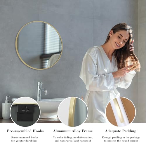 NEWBULIG Round Bathroom Mirror for Over Sink, 20 Inch Wall Mount Vanity Circle Mirror with Matte Metal Framed, Decor for Bathroom, Entryway, Bedroom, Gold - Image 5