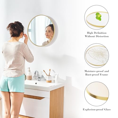 NEWBULIG Round Bathroom Mirror for Over Sink, 20 Inch Wall Mount Vanity Circle Mirror with Matte Metal Framed, Decor for Bathroom, Entryway, Bedroom, Gold - Image 4