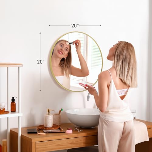 NEWBULIG Round Bathroom Mirror for Over Sink, 20 Inch Wall Mount Vanity Circle Mirror with Matte Metal Framed, Decor for Bathroom, Entryway, Bedroom, Gold - Image 3